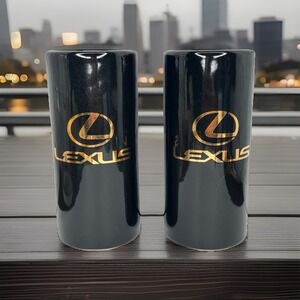 2 Vintage Lexus Black With Gold Lettering 6" Ceramic Mugs 10oz
